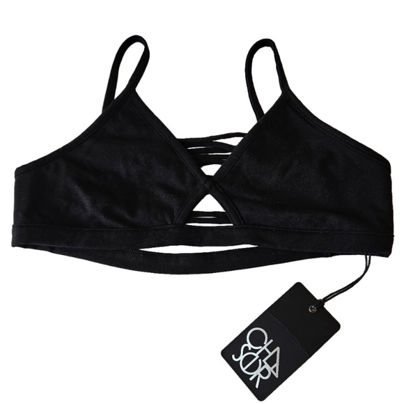Chaser Black Strappy Criss Cross Back Bralette Women's Medium Festival - Picture 1 of 4